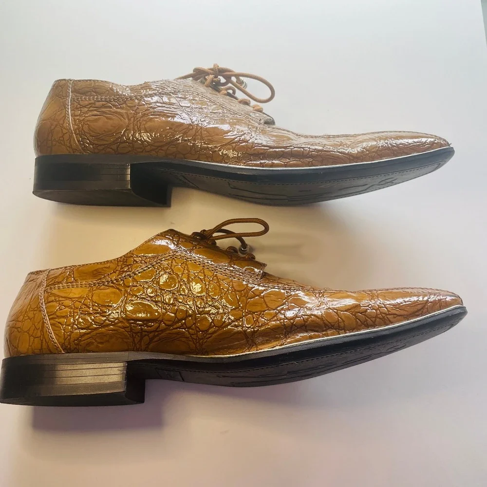 440 Club Mens Faux Crocodile Embossed Dress Shoes Size 10 Cognac Brown Statement